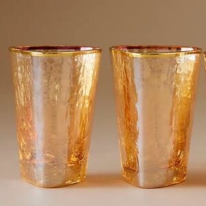 NIB Anthro The Zaza Collection Set of 2 Lustered Shot Glasses in Honey Luster